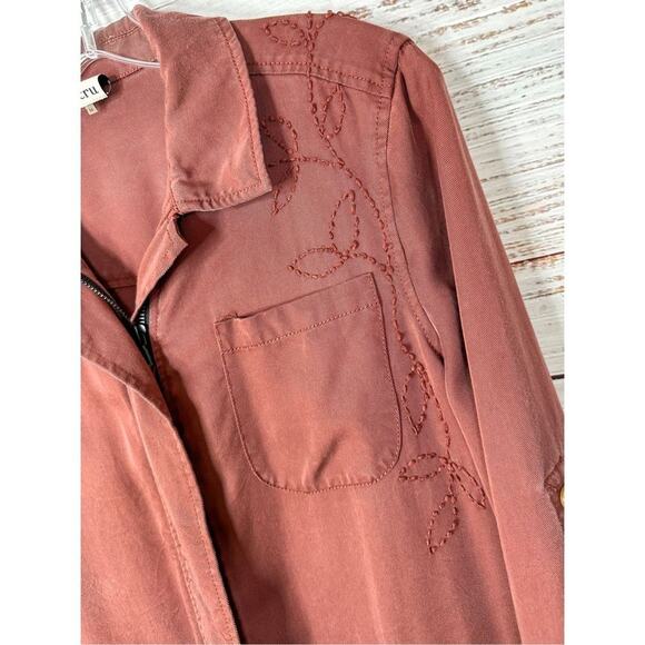 Ecru Women's Embroidered Drawstring Waist Cargo Utility Jacket Brick Size Medium - Picture 4 of 14